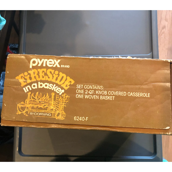 NIB RARE Vintage PYREX Fireside 2 Quart Covered Casserole Dish With Woven Basket - Picture 5 of 5